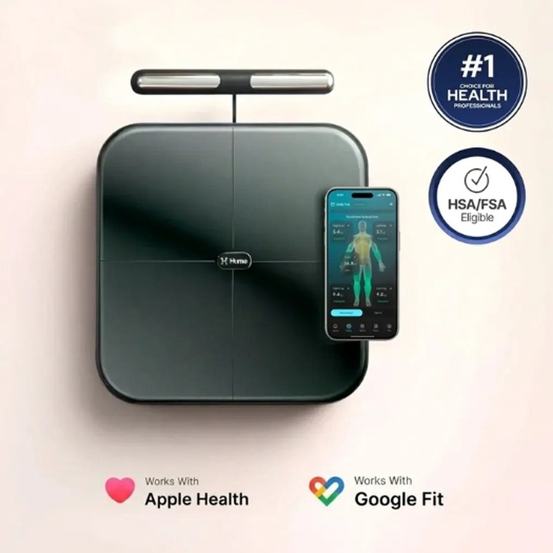 Hume Pod smart body composition scale Hume Pod digital bathroom scale with handheld body composition sensors
