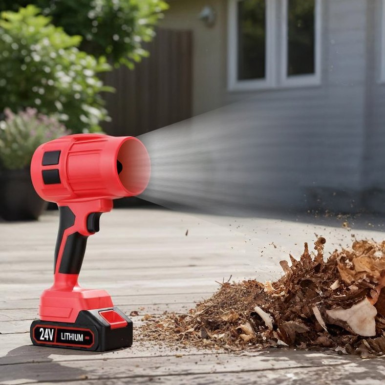 Power Leaf Wood Ranger used as a handheld cordless blower Power Leaf Wood Ranger handheld use